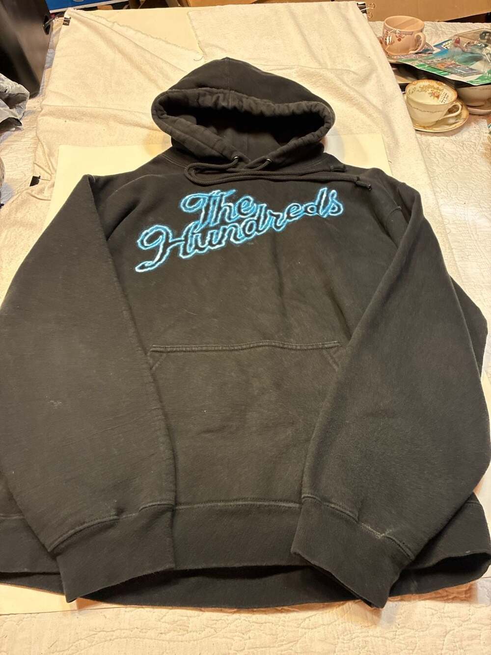 The Hundreds Black Hoodie Pullover with Blue Script Logo